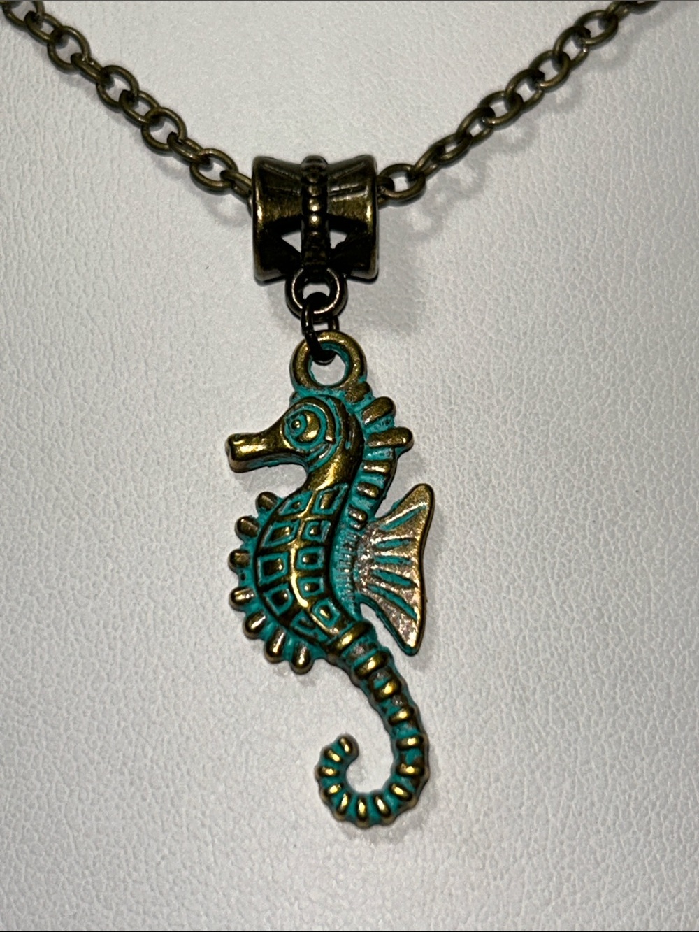 New Artisan Handmade Solid Bronze Antique Finish Sea Horse Charm 18” Necklace